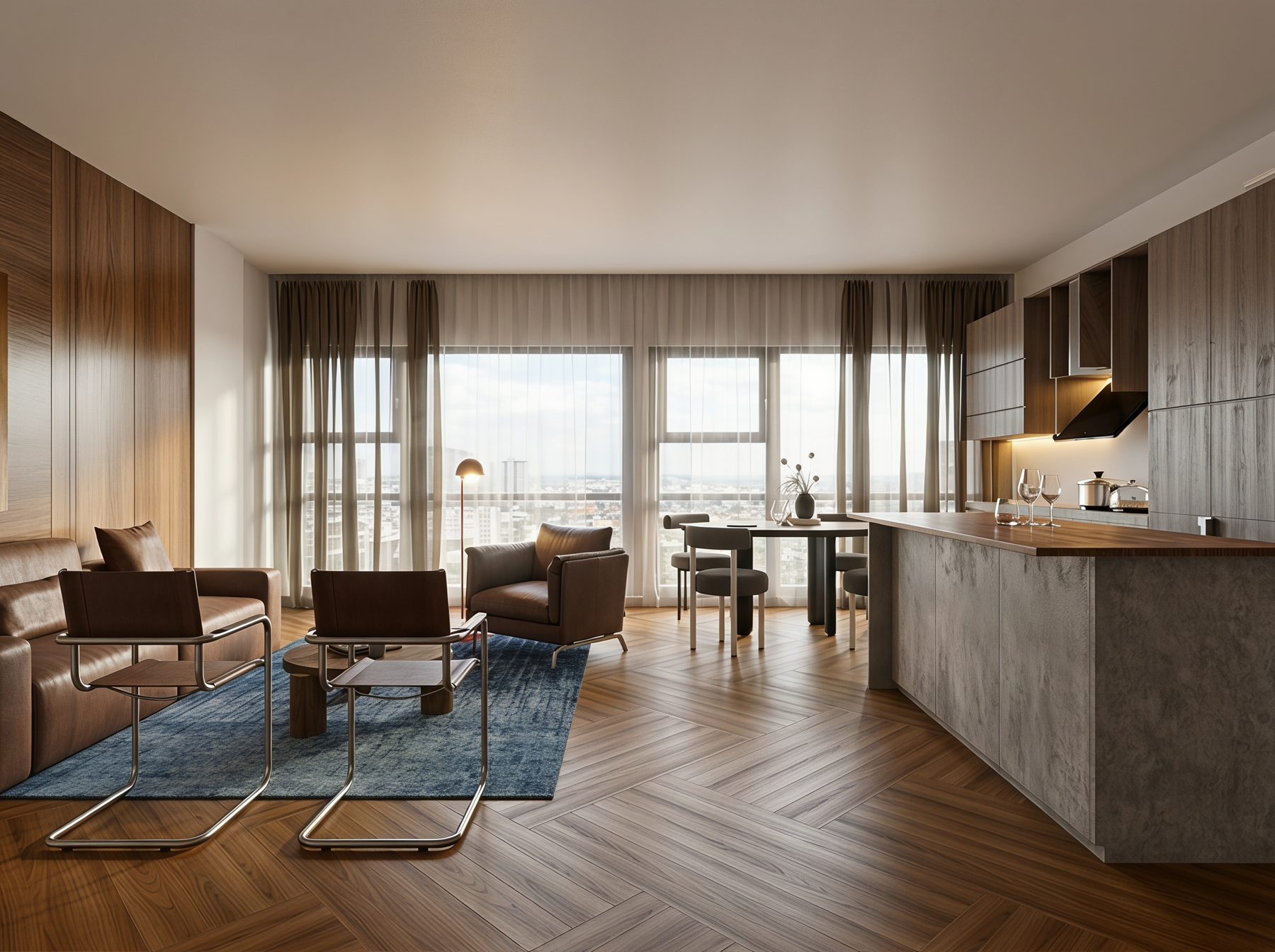 Render: living room and kitchen