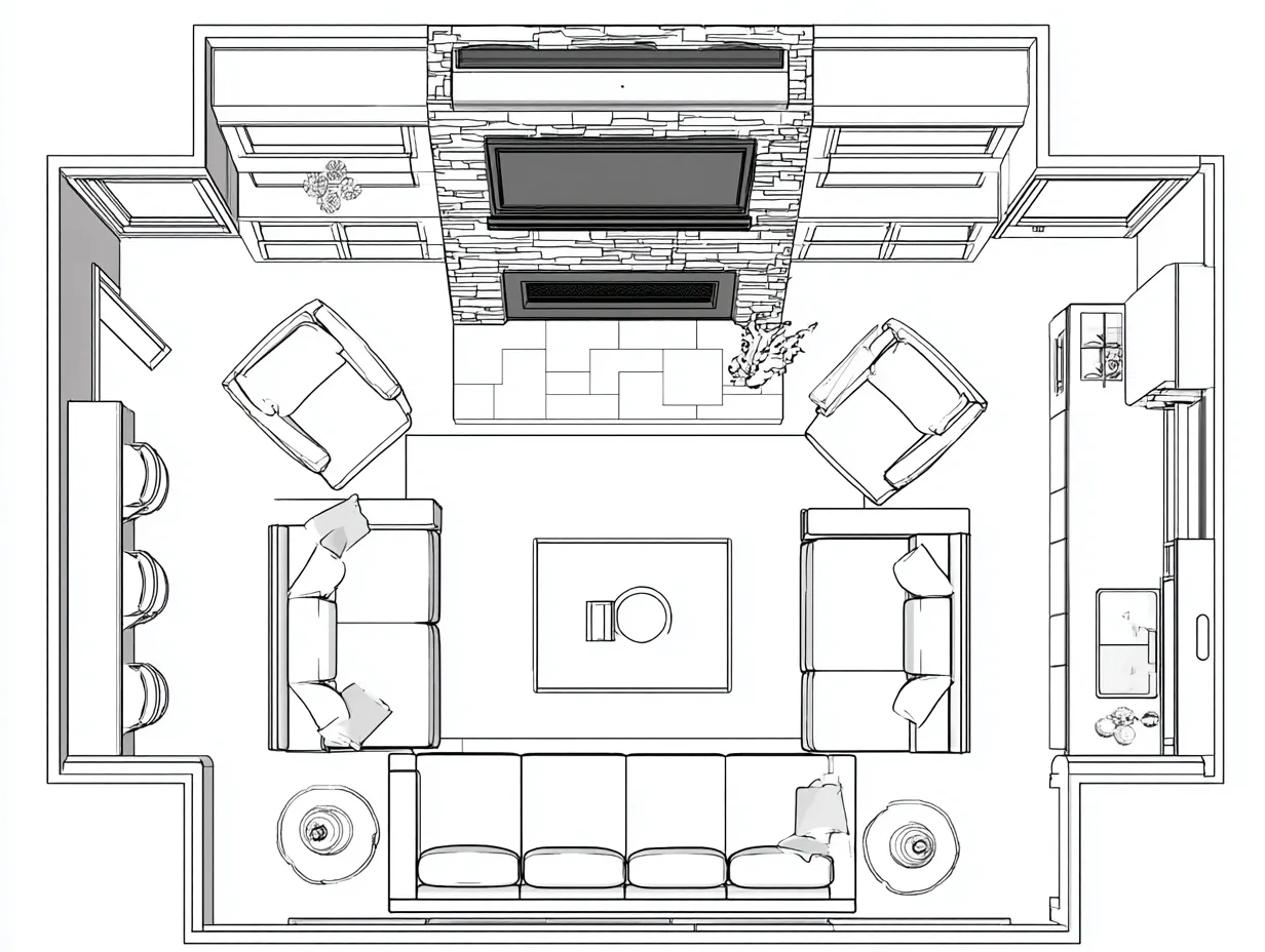 Fireplace + TV feature wall layout