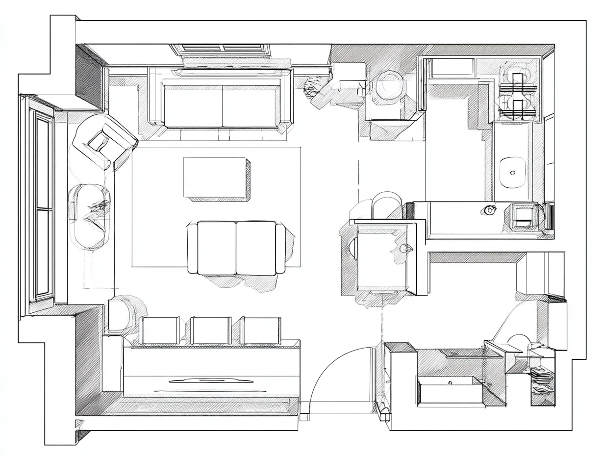 Small 12’×15’ apartment living room