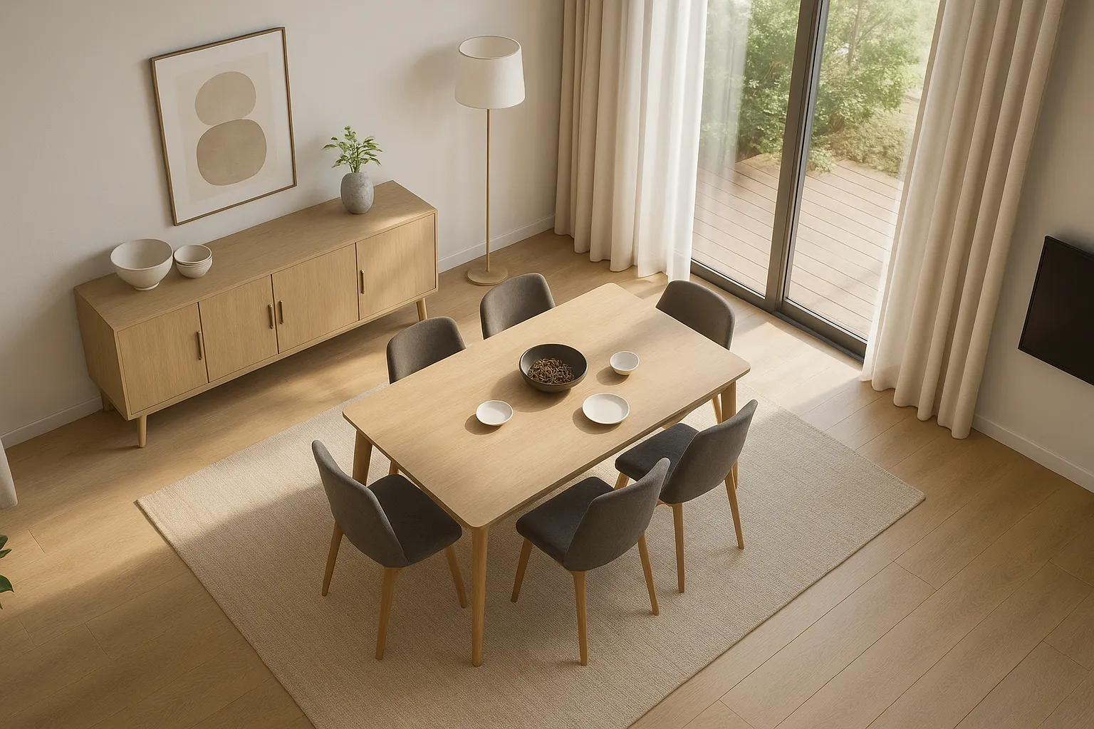 top-view-modern-dining-room-3d-layout-with-table-and-six-chairs