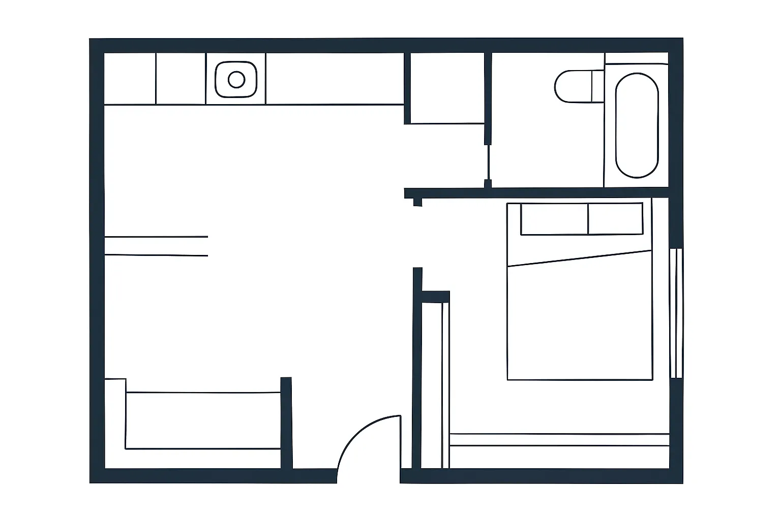 2d-loft-apartment-floor-plan-open-living-high-ceiling-kitchenette-semi-private-sleeping-zone
