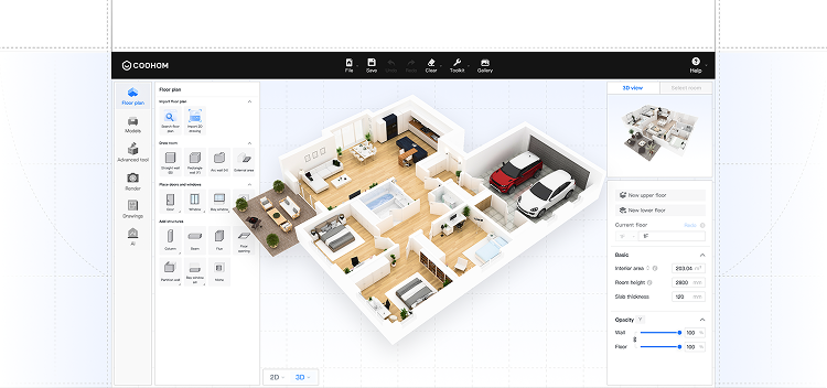 Coohom 3D design platform interface showcase