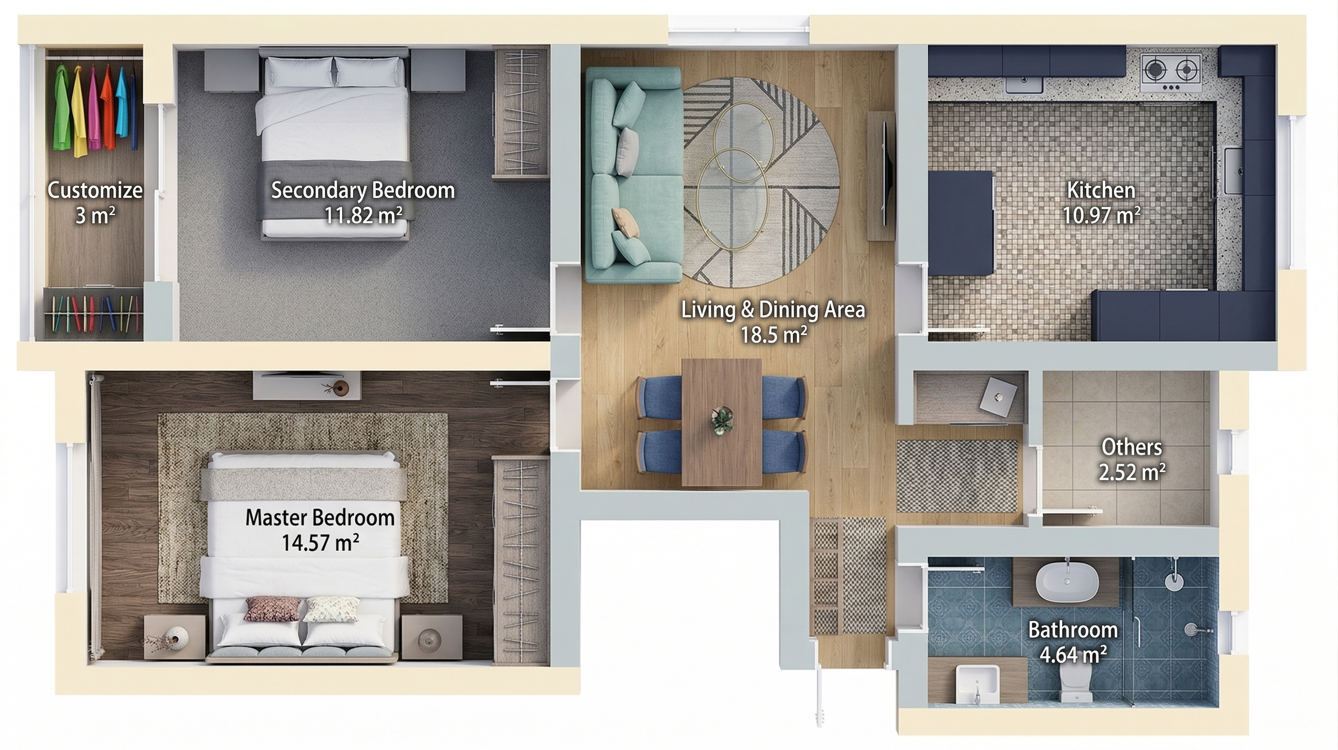 House floor plan supplied for the 3D interior design example