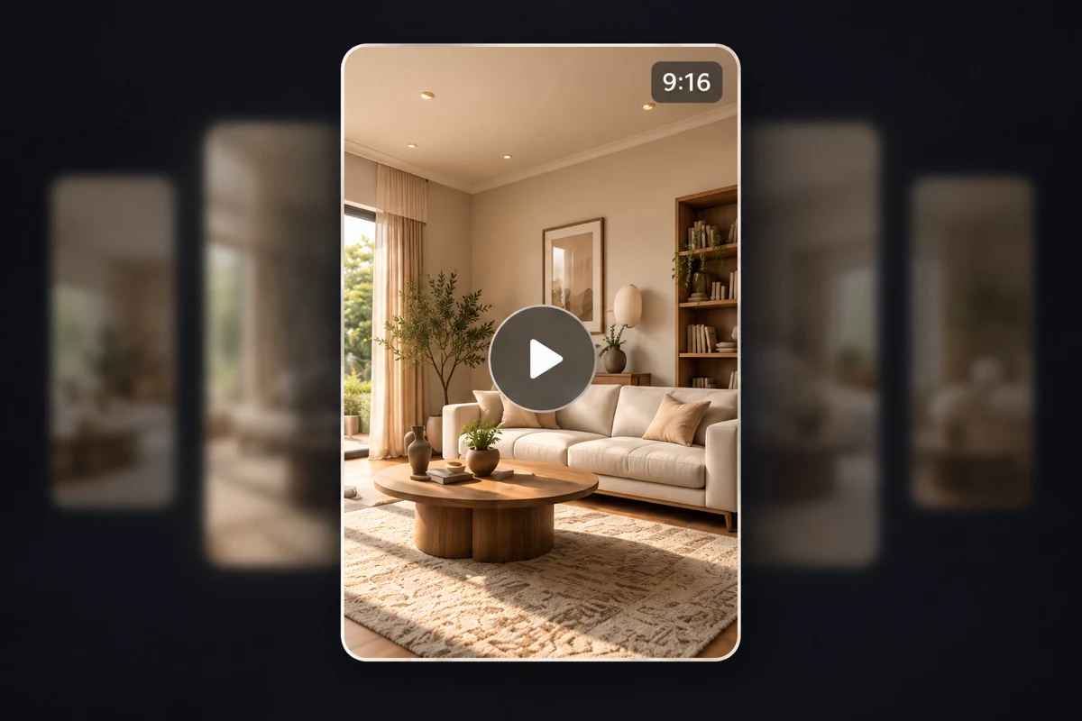 A vertical 9:16 living room video frame for social media